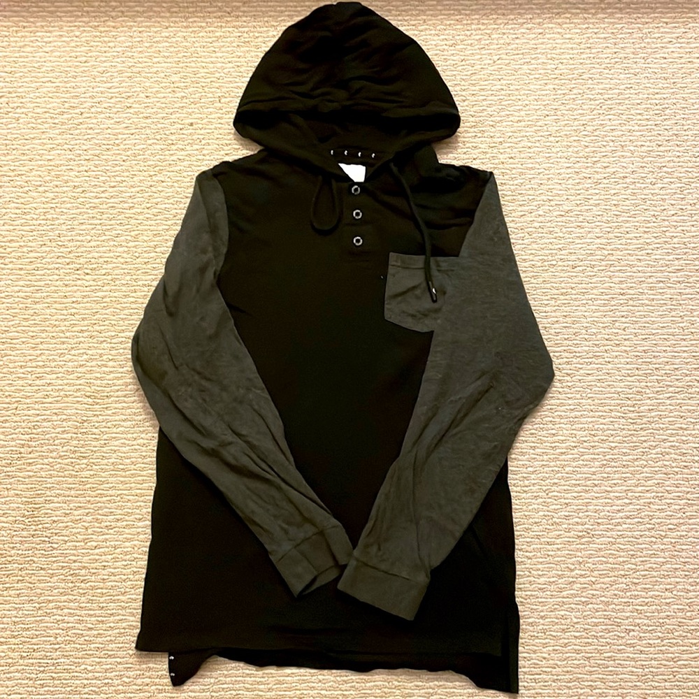 Instant Classic Black Grey Color Block Hoodie with buttons and pocket